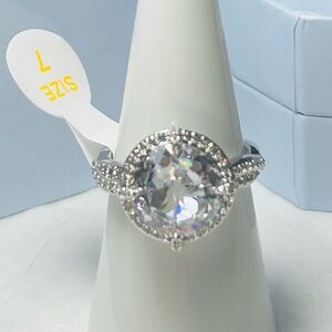 Brilliant Halo Silver-Tone CZ Cocktail Ring in Clear - Size 7